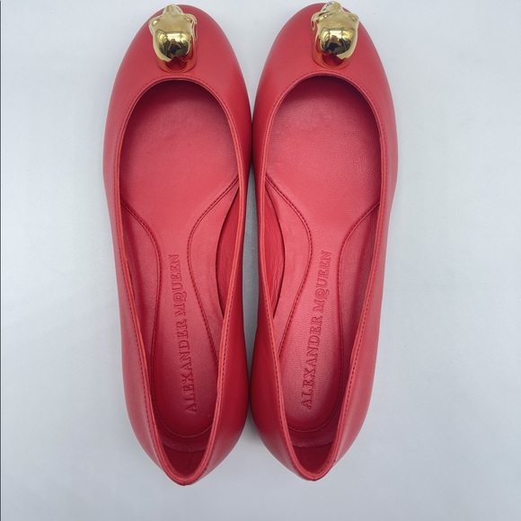 Alexander McQueen Leather Skull Red Flats - Picture 3 of 6